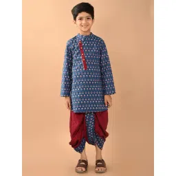 LilPicks Kids Blue & Maroon Printed Full Sleeves Kurta With Dhoti-picture-32
