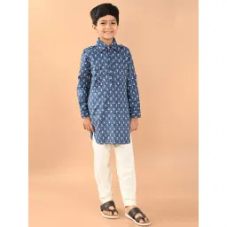 LilPicks Kids Blue & White Printed Full Sleeves Kurta With Pyjamas-picture-12