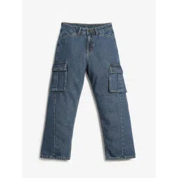 LilPicks Kids Blue Solid Cargo Jeans image 1