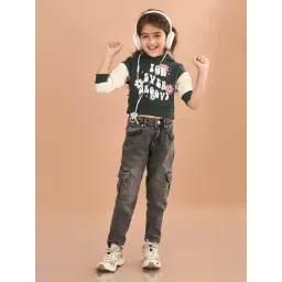 LilPicks Kids Dark Green Printed Full Sleeves Crop Sweatshirt-picture-19