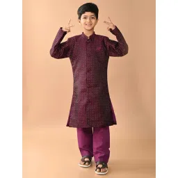 LilPicks Kids Dark Purple Embroidered Full Sleeves Kurta With Pyjamas-picture-18