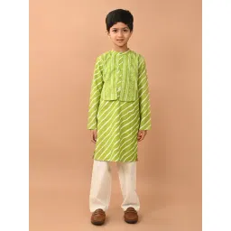 LilPicks Kids Green & White Printed Full Sleeves Kurta, Jacket with Pyjamas-picture-28