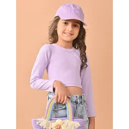 LilPicks Kids Lavender Solid Full Sleeves Crop Top-picture-16