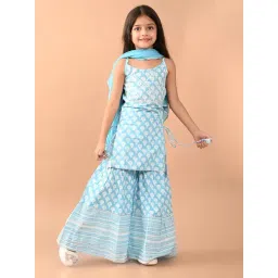 LilPicks Kids Light Blue & White Lace Kurta, Sharara with Dupatta-picture-14