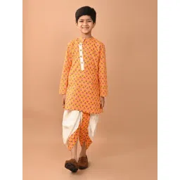 LilPicks Kids Mustard & White Floral Print Full Sleeves Kurta with Dhoti-picture-25