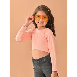 LilPicks Kids Peach Solid Full Sleeves Crop Top-picture-15