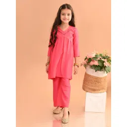 LilPicks Kids Pink Embroidered Kurta with Plazzos-picture-41