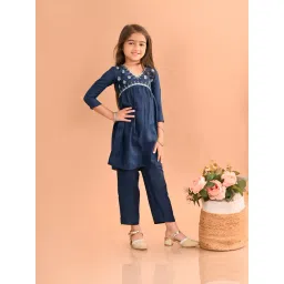 LilPicks Kids Royal Blue Embroidered Kurta with Plazzos-picture-23