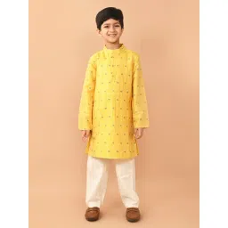 LilPicks Kids Yellow & White Embroidery Full Sleeves Kurta with Pyjamas-picture-47