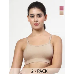 LILY Pack Of 2 Solid Full Coverage Non Padded Non Wired Multiway Beginners Bra stropsazil-image-10