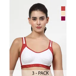 LILY Women Pack of 3 Colourblocked Cotton Full Coverage Non Padded Workout Bra-picture-24