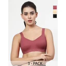 LILY Women Pack of 3 Full Coverage Non Padded Seamless Workout Bra-picture-28