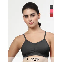 LILY Women Pack Of 3 Solid Full Coverage Non Padded Non Wired Workout Bra stropsyliad-picture-17