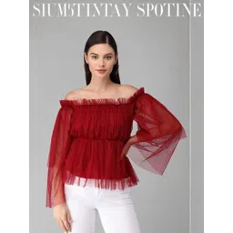 LIME N LEMON Off-Shoulder Flared Sleeve Net Crop Top-picture-20