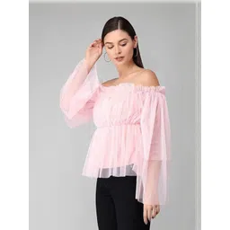 LIME N LEMON Off-Shoulder Flared Sleeve Net Top-picture-13