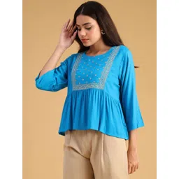 LIMEROAD Ethnic Motifs Embroidered Empire Kurti-picture-29