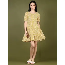 LIMEROAD Floral Printed Round Neck Ethnic Dress-picture-11