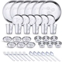 limetro steel Pack of 42 Stainless Steel Laser Printed (Flawer-4) Dinner Set-picture-16