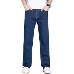 Linaria Dark Blue Loose Fit Baggy Plain Denim Jeans, Classic Straight Cut, Casual Wear-picture-29