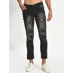 LINARIA Men Classic Slim Fit Mildly Distressed Heavy Fade Mid-Rise Jeans-picture-11