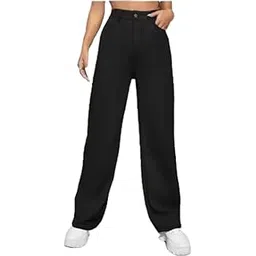 linaria Women's Black Wide Leg Jeans, Mid-Waist, Relaxed Fit-picture-32
