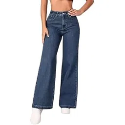 linaria Women's High-Waist Wide Leg Jeans, Dark Blue, Loose Fit-picture-21