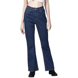 linaria Women's Regular Fit Flared Jeans, Dark Blue, Baggy Style-picture-49