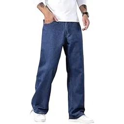 Linaria Men's Classic Loose Fit Baggy Denim Jeans, Dark Blue, Relaxed Wide Leg Style, Casual Wear-picture-11