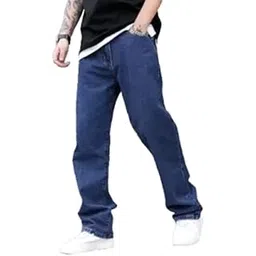 Linaria Men's Loose Fit Baggy Denim Jeans, Dark Blue, Straight Leg, Relaxed Style, Casual Wear-picture-42