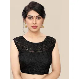 LINARO LIFESTYLES Women Black Embellished Saree Blouse-picture-28