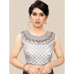 LINARO LIFESTYLES Women Grey Embroidered Saree Blouse-picture-29