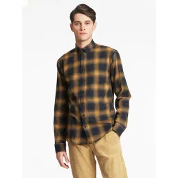 Lindbergh Mustard & Navy Check Button Down Collar Shirt-picture-21