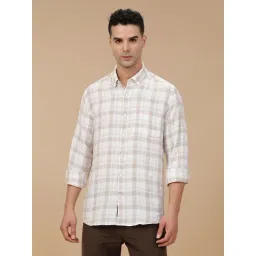 Linen Club Beige Linen Slim fit Checks casual shirts-picture-25