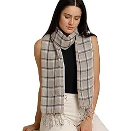 linen club Black Checked Pure Linen Unisex Stole-picture-49