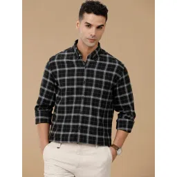 Linen Club Black Linen Blend Slim fit Checks casual shirts-picture-36