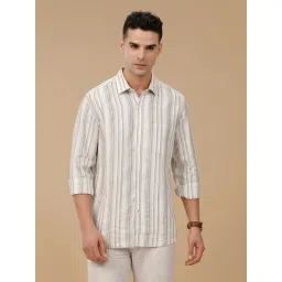 Linen Club Brown Linen Blend Slim fit Stripes casual shirts-picture-27