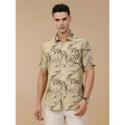 Linen Club Green Linen Blend Slim fit Print casual shirts-picture-28