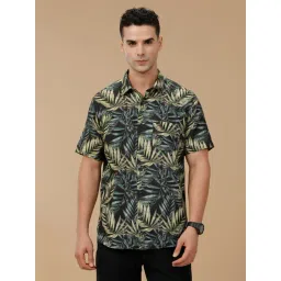 Linen Club Green Linen Blend Slim fit Print casual shirts-picture-42