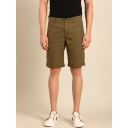 Linen Club Green Linen Slim Fit Shorts-picture-24
