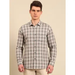 Linen Club Green Slim Fit Checks Shirt-picture-48
