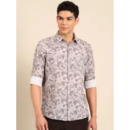 Linen Club Grey Slim Fit Printed Shirt-picture-18