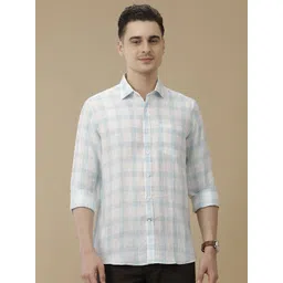 Linen Club Men Contemporary Slim Fit Spread Collar Windowpane Checked Casual Shirt-picture-12