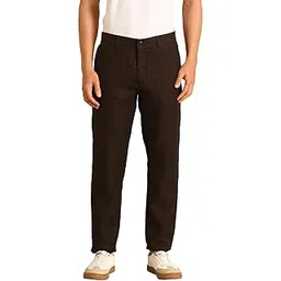 linen club Men's Linen Dark Brown Solid Contemporary Fit Casual Trouser-picture-20