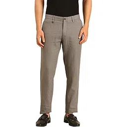 linen club Men's Linen Grey Solid Contemporary Fit Casual Trouser-picture-31