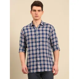 Linen Club Navy Linen Slim Fit Checks Shirt-picture-43