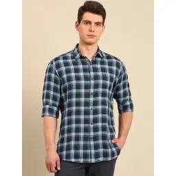 Linen Club Navy Linen Slim Fit Checks Shirt-picture-23