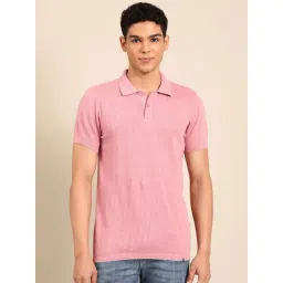 Linen Club Pink Slim Fit Striped Polo T-Shirt-picture-24