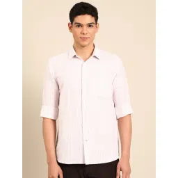 Linen Club Pink Slim Fit Striped Shirt-picture-26