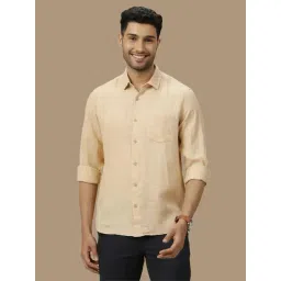 Linen Club Yellow Linen Contemporary Fit Shirt-picture-31