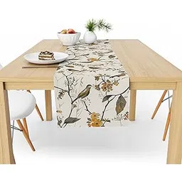 LINENWALAS Cotton Canvas Dining Table Runner, Bird Printed Anti Skid |Heat Resistant Decorative Tableware | Central Table Runner for 4 Seater & 6 Seater (13 x 72 Inches, Birdie Bliss), Rectangular-picture-16